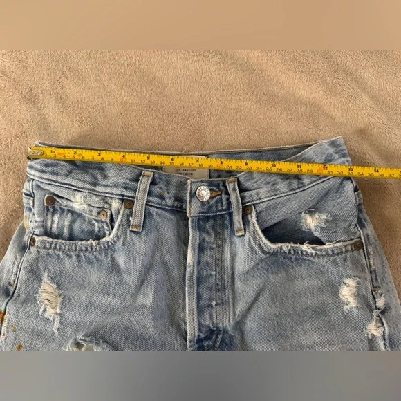 AGOLDE High Rise Distressed Denim Cutoff Shorts Size 24 - Picture 7 of 11